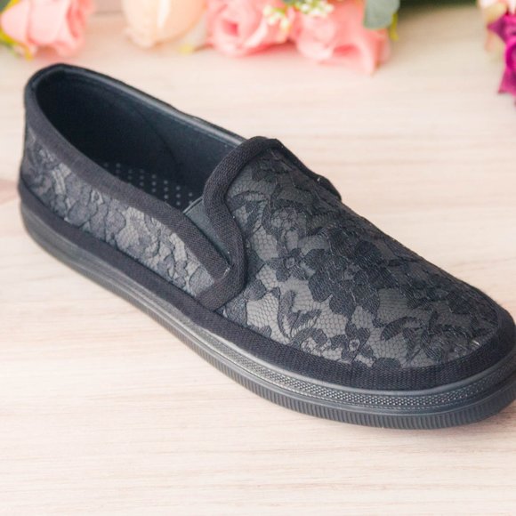 Gothic Black Lace Slip On Sneakers - Picture 7 of 8